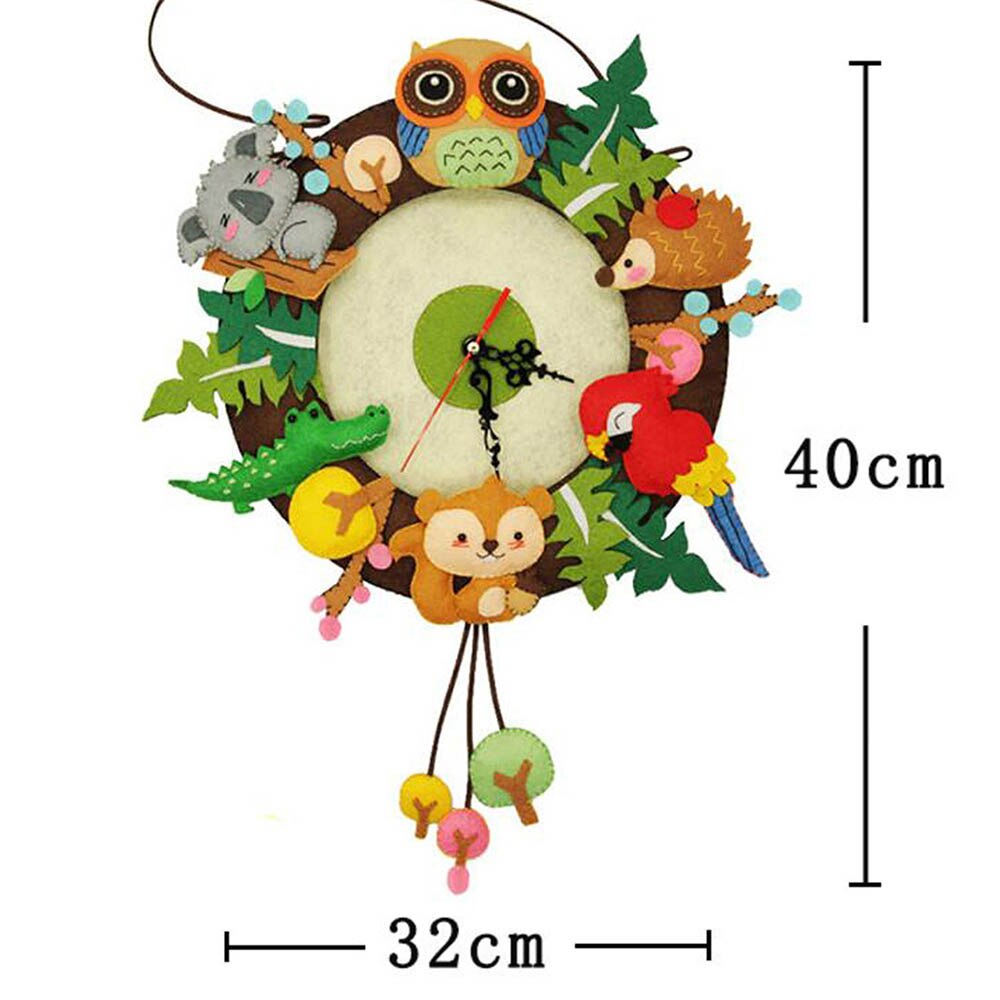 Cute DIY Wall Clock Set Craft Toys Free Cutting Felt Material Cloth Animal Style Handmade Cloth Clock Home Hanging Decoration