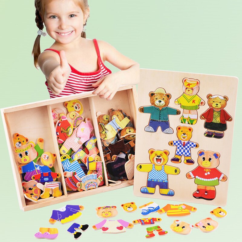 Wooden Bear Dress-Up Puzzle - Educational Jigsaw Toy for Toddlers