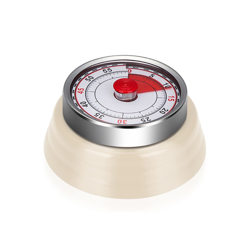 Rvs Mechanische Kookwekker Magneet Ronde Vorm Countdown Koken Klok Alarm Tijd Herinnering: Beige White