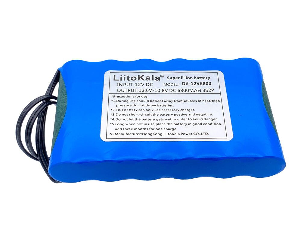 Liitokala-batería de litio recargable para GPS y cámara de coche, cargador de 18650 V y 1A, 6800, 12v, 12,6 mAh