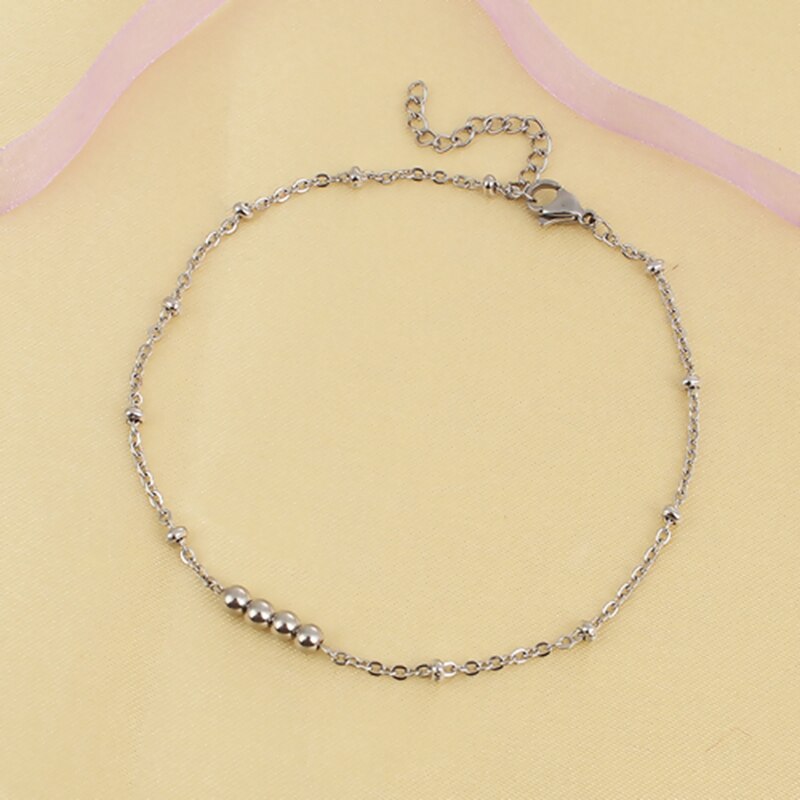 304 Roestvrij Staal Enkelbandje Zilveren Kleur Ronde 24Cm (9 4/8 ") lange Kleine Keten Enkelbanden Voor Vrouwen Mode Blootsvoets Sieraden, 1 Stuk