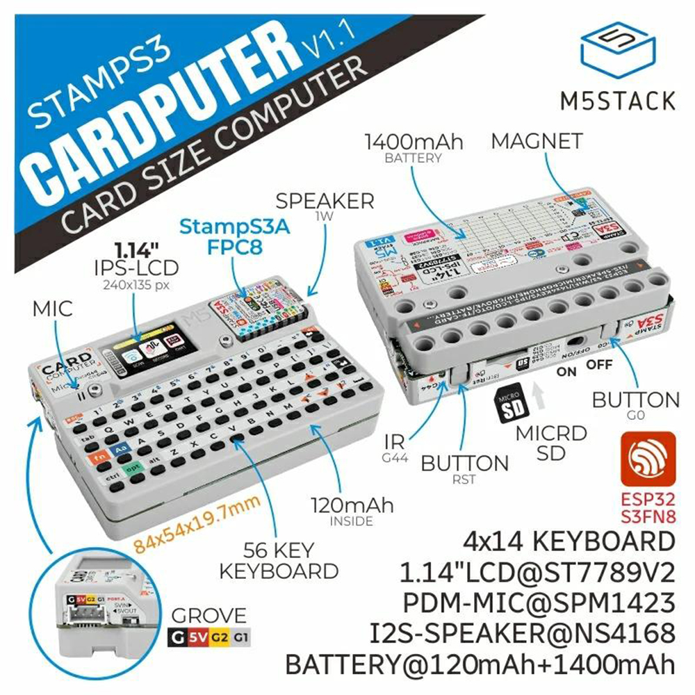 M5stack Cardputer Card Computer 56 Key Programmable Development Board StampS3 Portable Computer for IoT Intelligent system