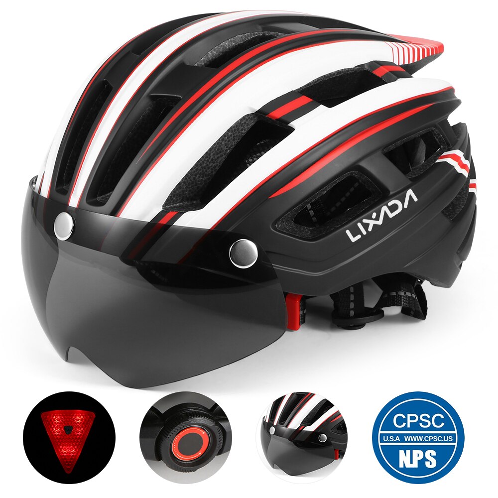 Lixada Mountain Bike Helmet Adjustable Bicycle Motorcycle Helmet with Back Light Detachable Magnetic Visor UV Protective Unisex: Blue