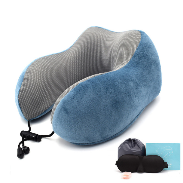 U-Vorm Magnetische Hoofdsteun 30x28 cm Nekkussen Memory Foam Filler Met Eyemask Oordopje Travel Office Auto omhelzing Cervicale Kussen: Blue