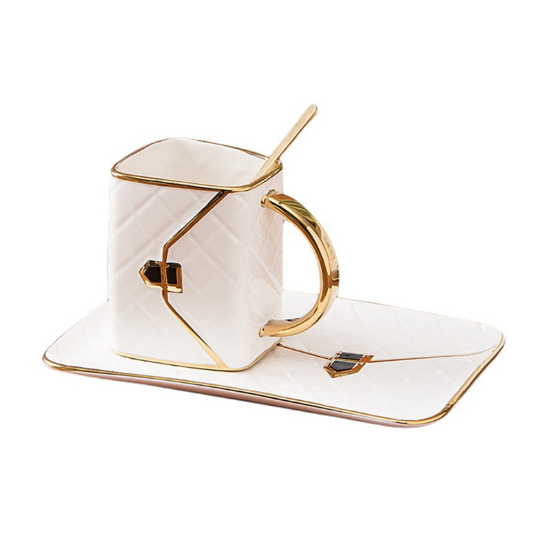 Gold-Painted Coffee Cup and Saucer Set Bag Modeling Ceramic Saucer Mug Cup Coffee Cups Originality: light blue