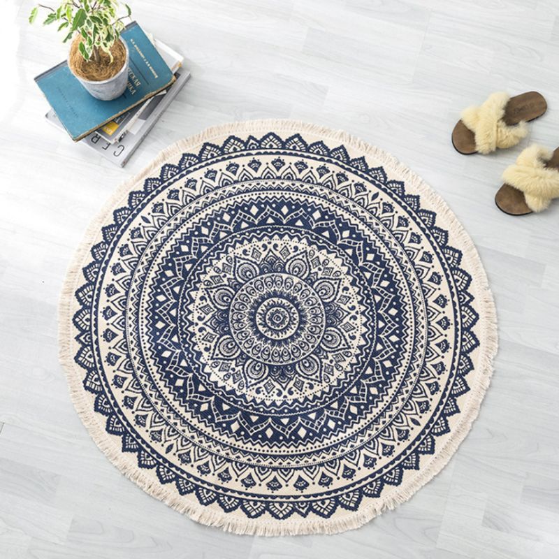 Marokko runde tæppe boho stil kvast bomuldsstof tæppe måttedør tæppe dekor  m68e