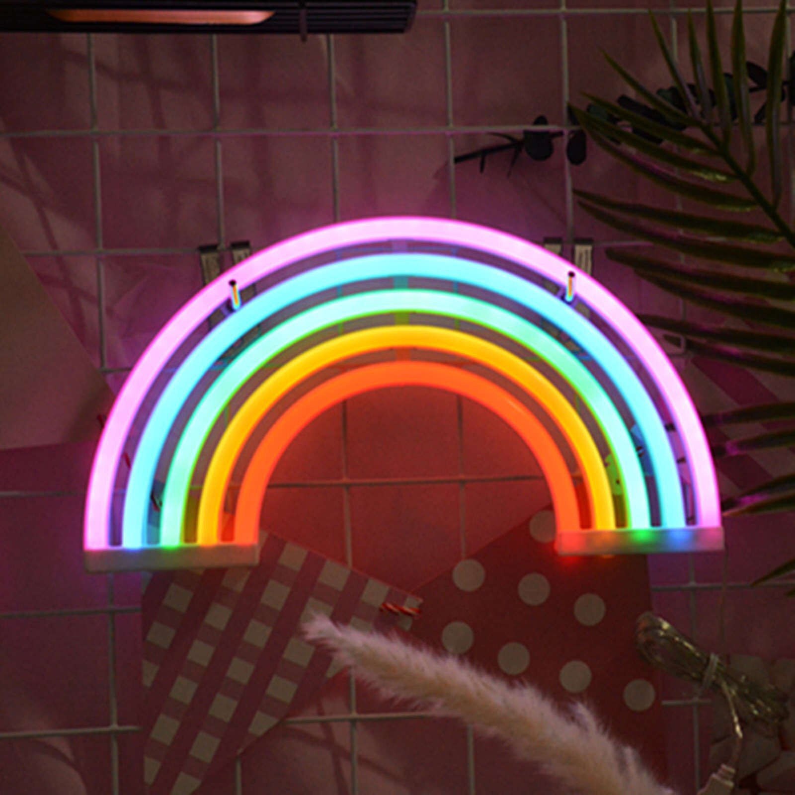 Rainbow Neon Sign LED Rainbow Light Lamp LED Neon Light Warm White Wall Art Sign Lights Bedroom Decoration Party Decor