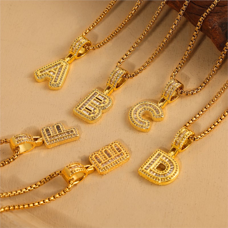 26 Letters Pendant Necklace For Women Men Unisex Stainless Steel 18K Gold Plated Waterproof Long Necklaces Couples Neck Chain