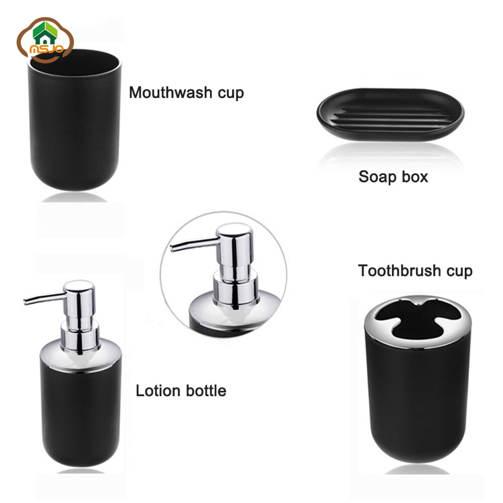 MSJO Bathroom Accessories Set 6PCS Decor Storage Black Soap Dispenser Toothbrush Toothbrush Holder Modern Home Decor Accessories