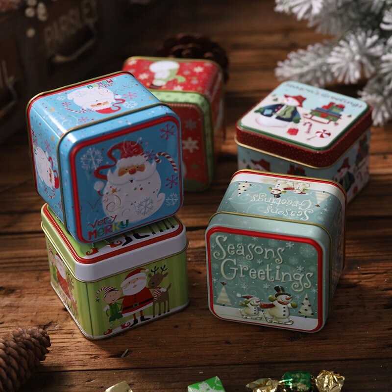 Embossing Tinplate Storage Container Metal Jars Empty Tins Candy Cookie Decorative Box Christmas