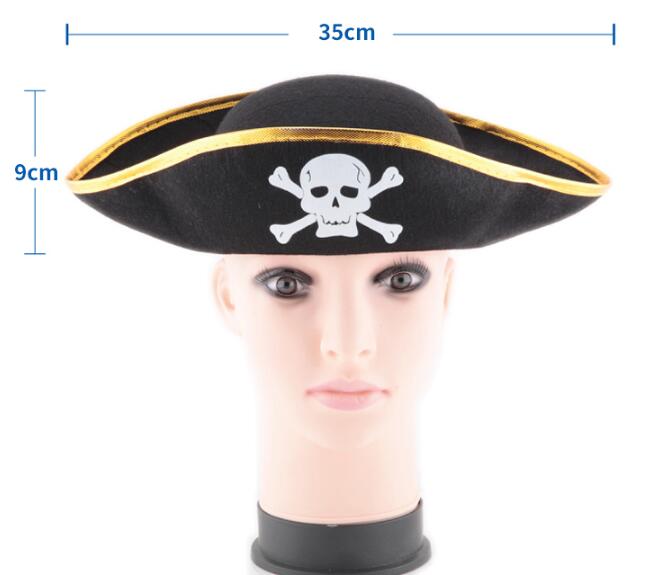 Pirate Captain Hat Skull & Crossbone Cap Costume for Fancy Dress Party Halloween Polyester Cos Prop: Gold