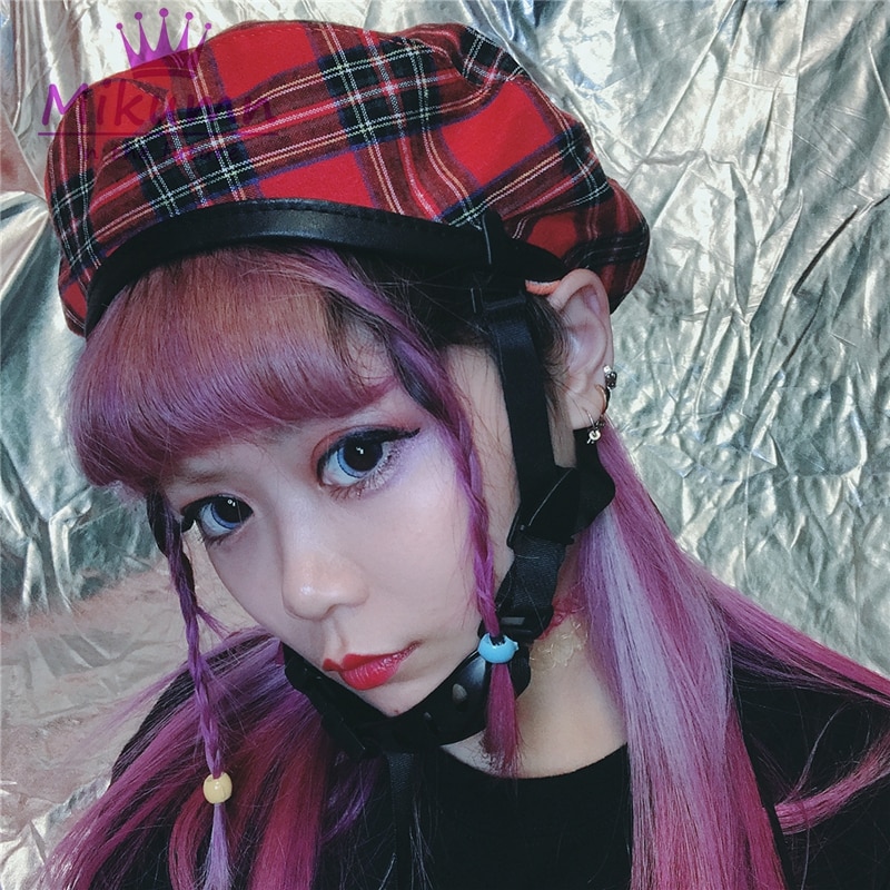 Stijl Gothic Punk Harajuku Verstelbare Gesp Vrouwen Vintage Rode Plaid Baret Hoeden Cool Girl Schilder Hoeden