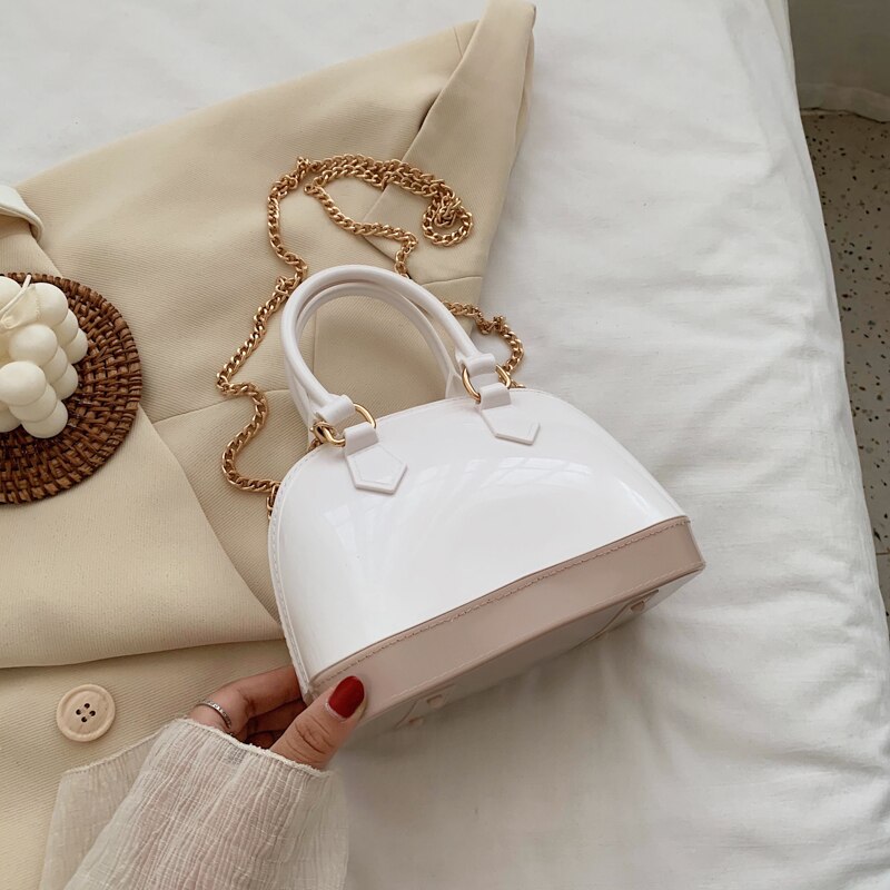 Leren contrasterende kleur handtas ketting messenger bag dames all-match draagbare gel tas: Khaki