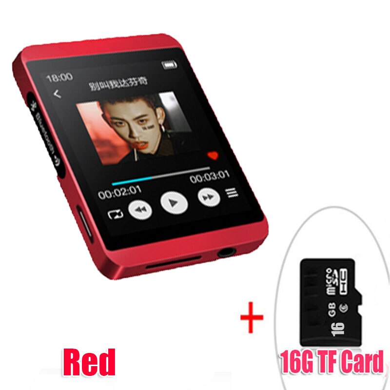 Lettore MP3 Bluetooth originale RUIZU M5 Sport 16GB 8GB Clip Mini Full touch screen supporto FM, registrazione, E-Book, orologio, contapassi: RedWith16GBTFcard / 8GB