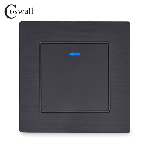 Coswall Luxurious Square Key 1 Gang 1 Way On / Off Wall Light Switch With LED Indicator Knight Black Aluminum Metal Panel: Default Title