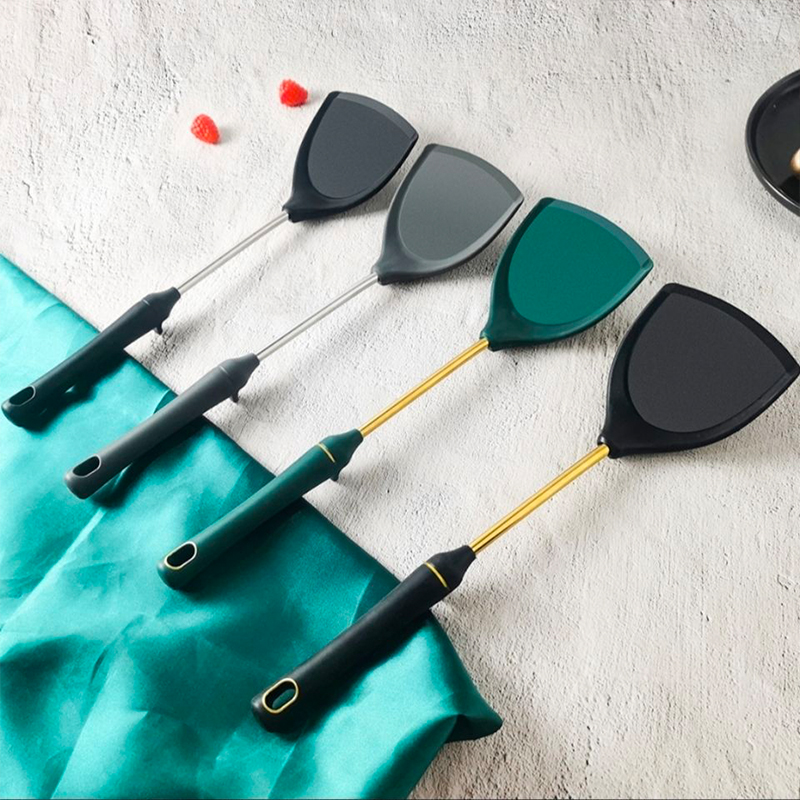 Obelix Simple Silicone Kitchenware Gold-Plated Stainless Steel Non Stick Spatula Kitchenware Cooking Utensils Tool Accessories