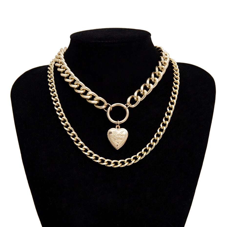 Ingemark Punk Miami Kubanischen Choker Halskette Dicke Kette Europäischen und Amerika Goldene Silber Farbe Herz Anhänger Halskette Frauen Schmuck: Golden