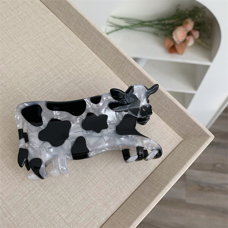 1 pinza para el pelo con forma de vaca animal, clip de tiburón estampado acrílico, nueva horquilla accesorio para el cabello: Default Title