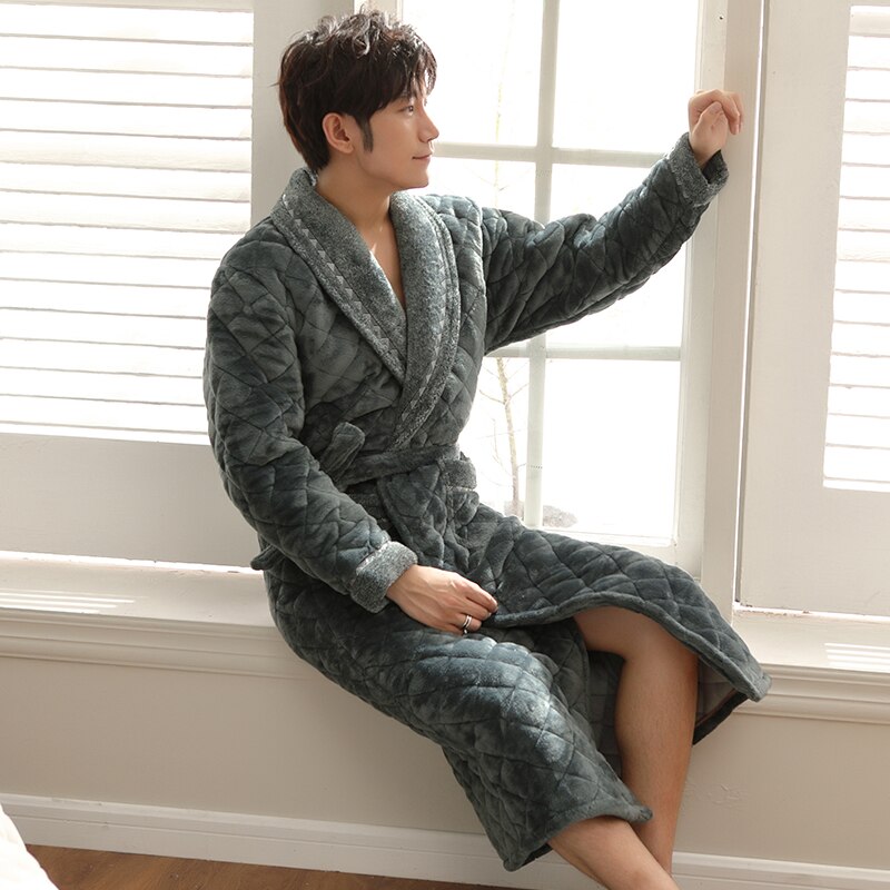 Autumn Winter Thick Warm Men's Kimono Robe Long Sleeve Casual Soft Plus Size L-3XL Men Robes Male Bathrobe
