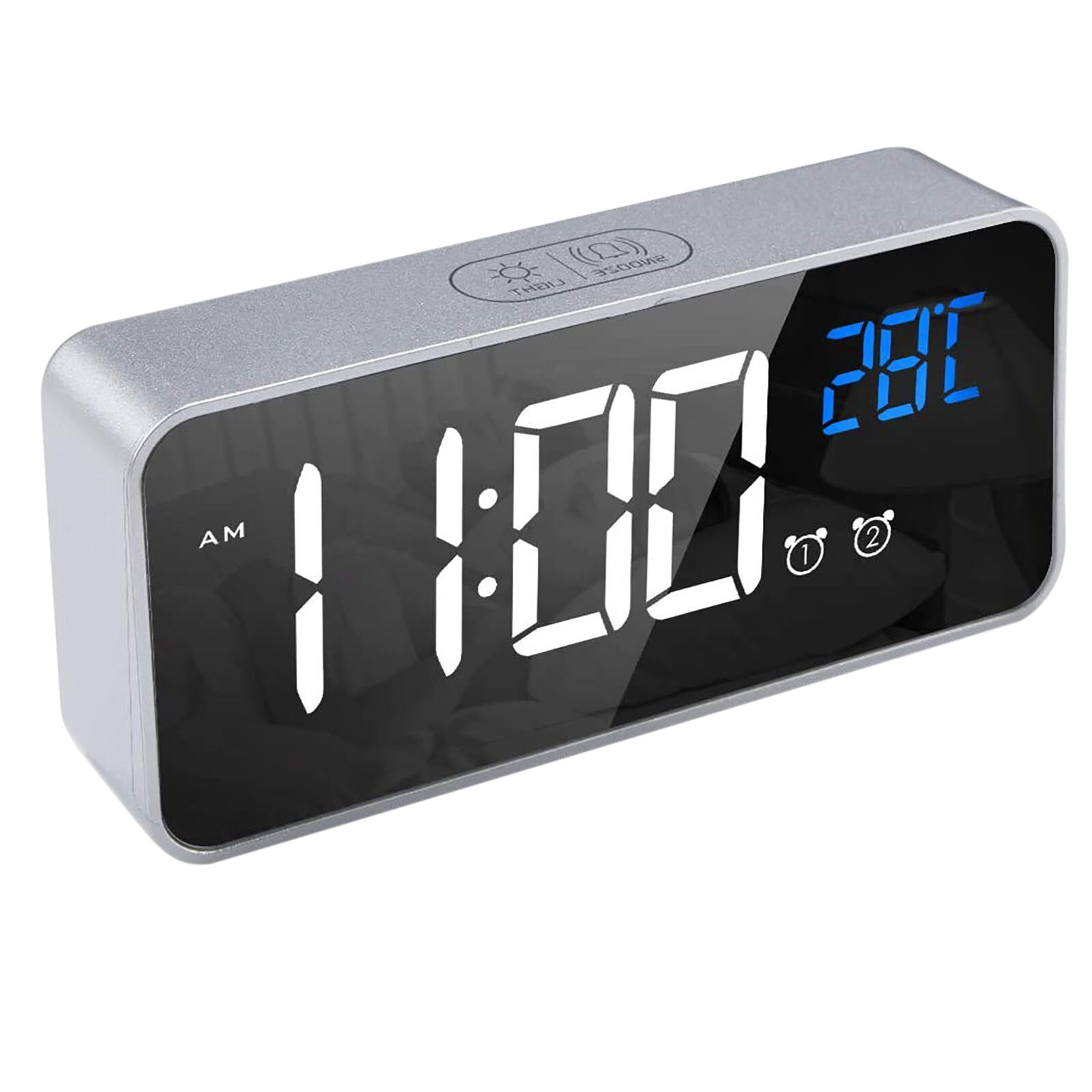 LED Mirror Alarm Clock Sound-Activated Clock Rechargeable Bedside Music Clock Multiple wake-up music#55