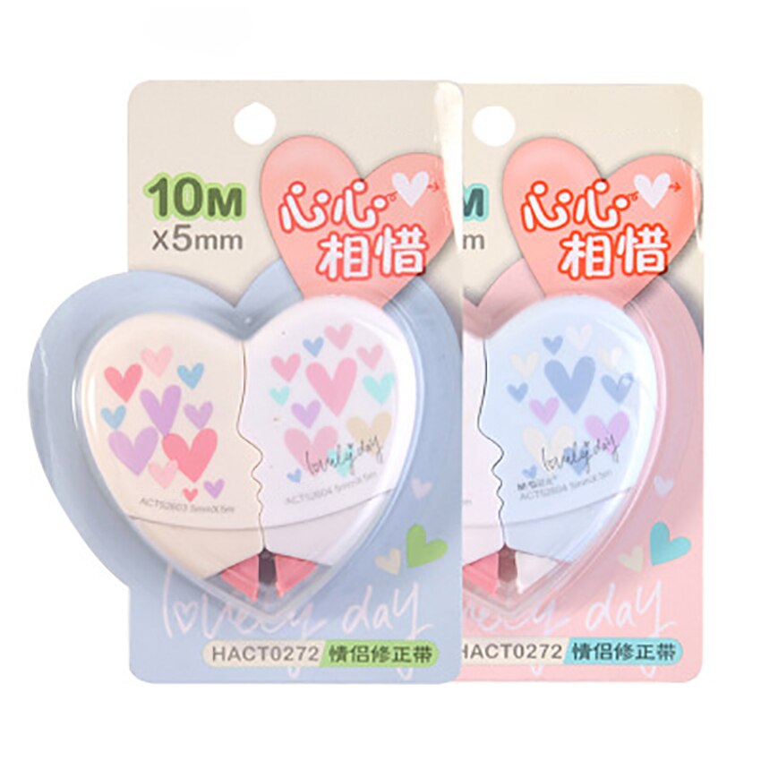 Cinta correctora en forma de corazón para estudiantes, 1 Juego de 10M, material de oficina para la escuela, Corrector de escritura, papelería, novedad