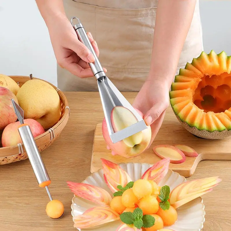 1PC Stainless Steel Fruit Carving Knife Triangle Push Knife Fruit Knife Fruit Slicer Non-slip Carving Blade Kitchen Accessories