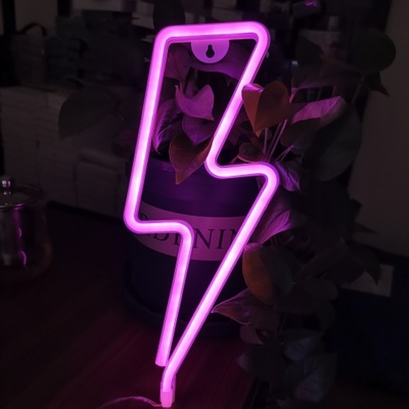 Señal de LED neón con forma de rayo, luz nocturna decorativa para mesa, USB funciona con pilas, para en casa, decoración de sala de estar,: Fuchsia
