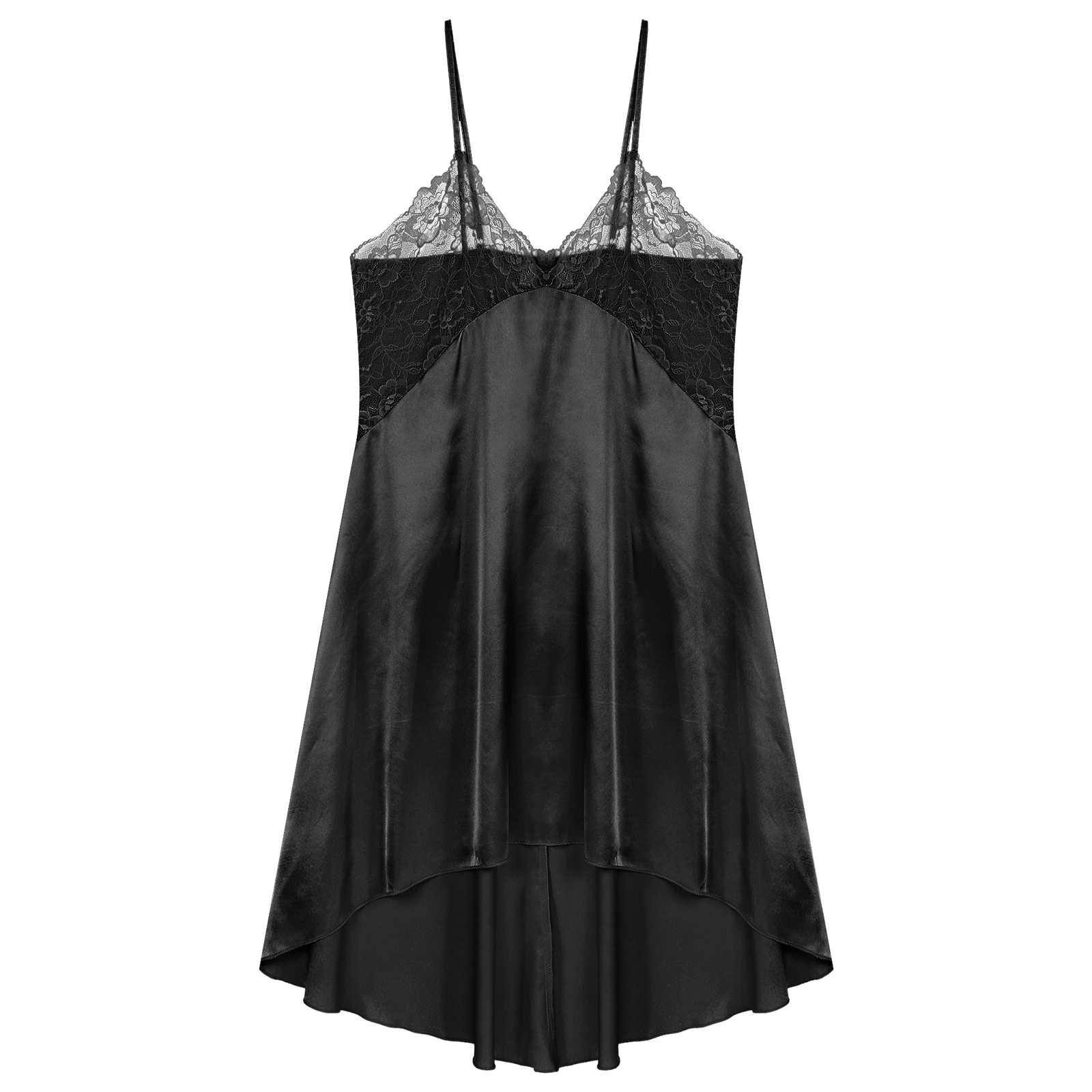 Herren Weichei Satin- Nachthemd überqueren-Dressing Nachtwäsche schier Spitze Kleid Patchwork Unregelmäßigen Saum Verstellbaren Trägern Kleid Nachtwäsche
