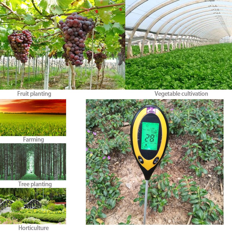 Probador de nutrientes del suelo medidor de PH del suelo medidor de humedad medidor de intensidad de la luz del sol Medición de la acidez del suelo agrícola