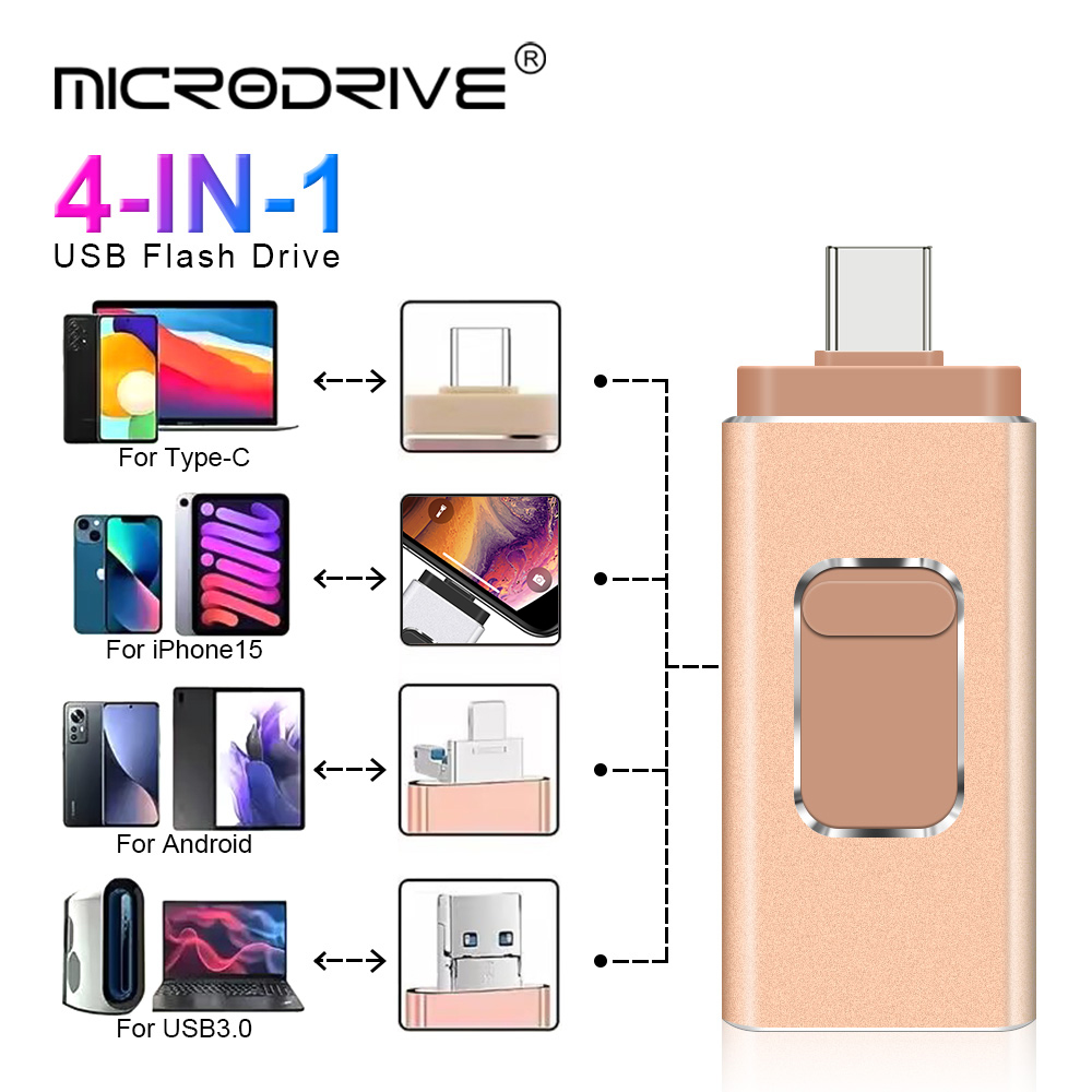 4 in 1 otg usb-c Blitz-laufwerk speicherstick stift für Blitz für iphone / typ c / Mikro-usb usb 3.0 pendrive 64gb / 128gb /256gb