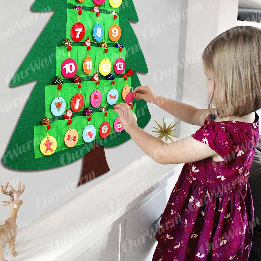 Christmas Advent Calendar Pouch DIY Countdown Calendar Flip Pattern and Numbers Wall Hanging Ornament Year Home Decoration