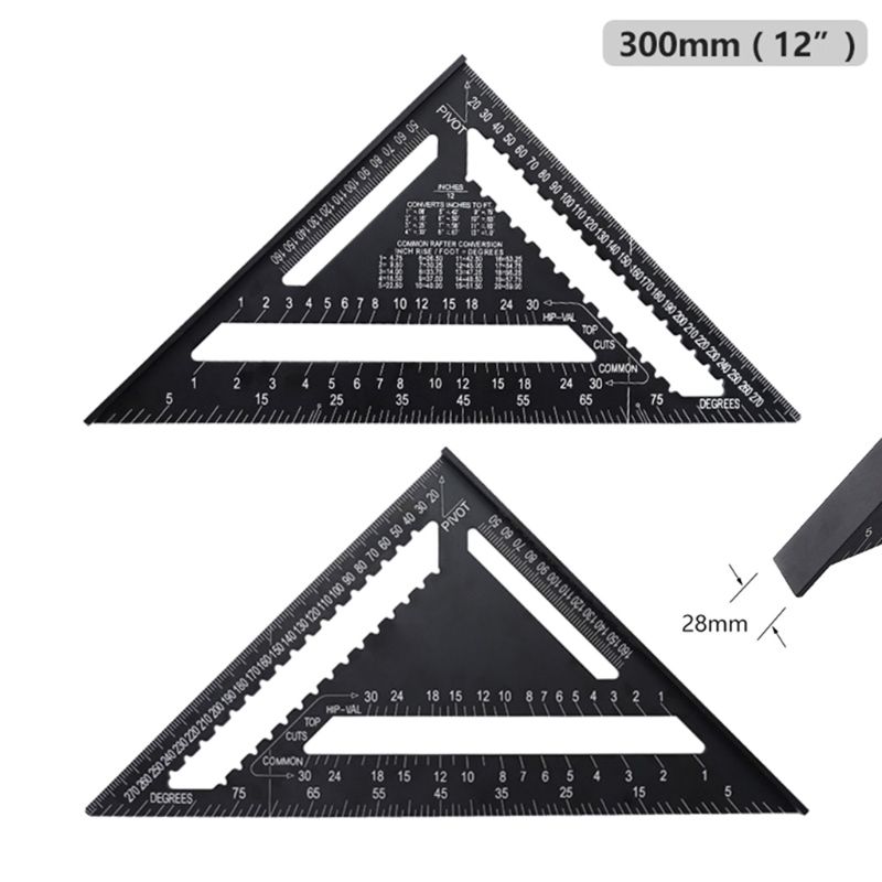 Triangle Ruler 7/12 inch Metric Aluminum Alloy Triangular Measuring Ruler Woodwork Speed Square Triangle Angle Protractor
