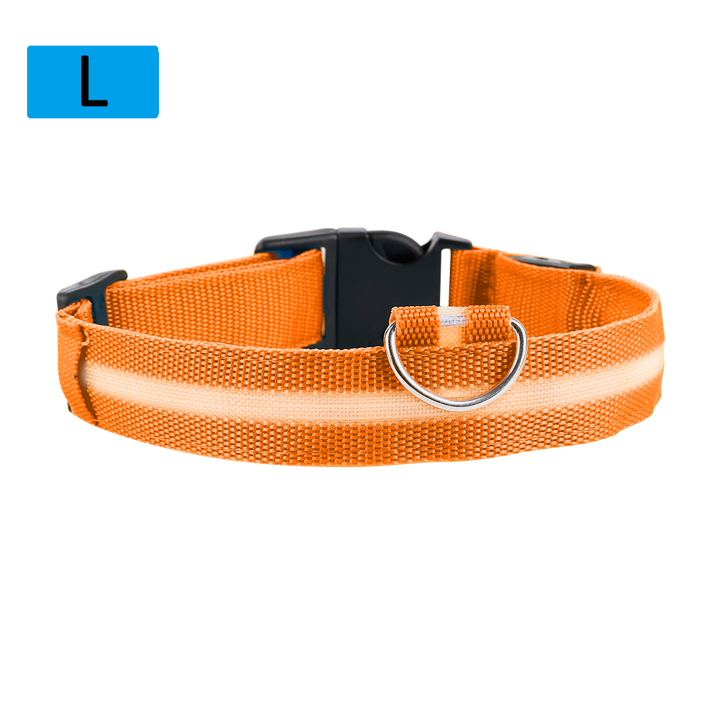 LED Cat And Dog Pet Collar Flashing Dimmable Safety Light Emitting Nylon Label Luminous Collar Safety Light L Free Ship: Orange