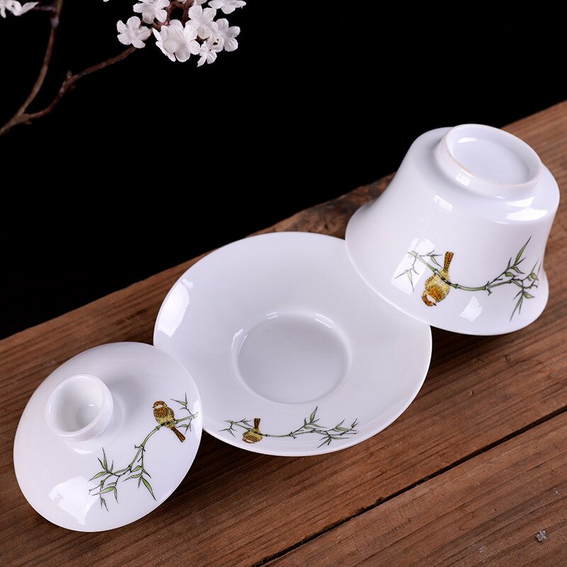 Dipinte A mano Blu e bianco porcellana gaiwan Tè zuppiera Cinese da tè in ceramica impostato ciotola di ciotola coperta con coperchio della tazza piattino