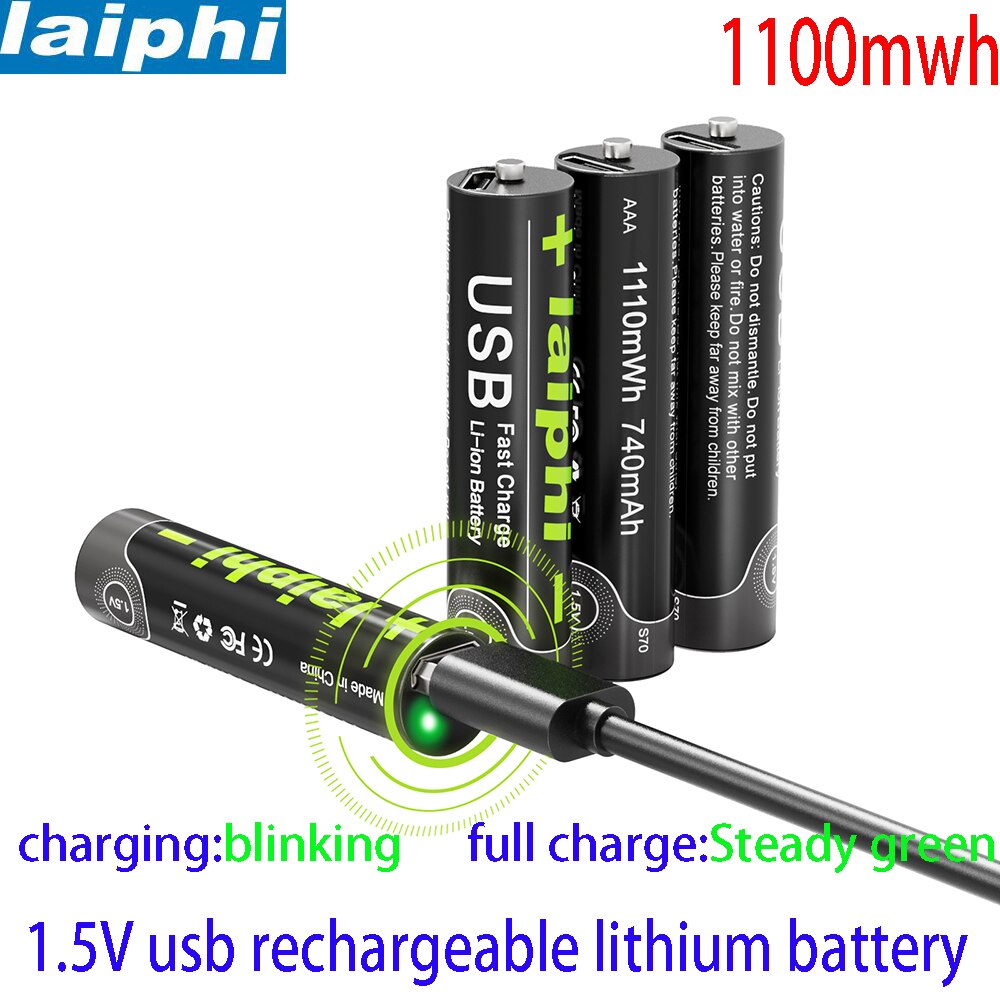 Laiphi Aaa 1.5V 1100mwh Usb Oplaadbare Aaa Lipo Batterij Li-Polymer Lithium Li-Ion Batterij Hoge Capaciteit