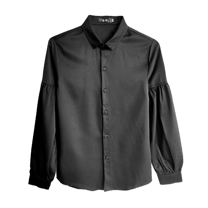 Couleur unie hommes chemises manches bouffantes discothèque scène fête sociale Blouse Chemise Homme coupe mince Streetwear hommes vêtements Camisas