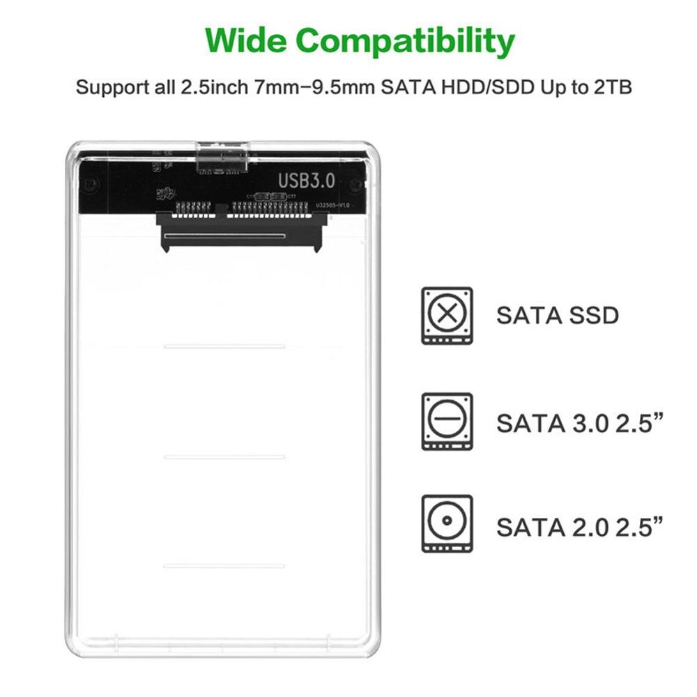 2.5 Inch Usb 3.0 Transparant SATA3 5Gbps Harde Schijf Behuizing Caddy Case Voor Externe Hdd/Ssd Harde Schijf case 128*79*13Mm