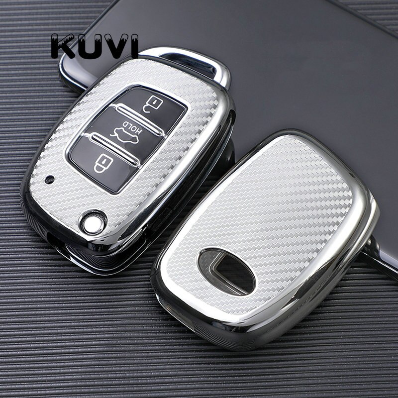 Carbon Fiber TPU Car Key Cover Case Shell for Hyundai Tucson Creta Ix25 I10 I20 I30 Verna Mistra Elantra Santa Fe