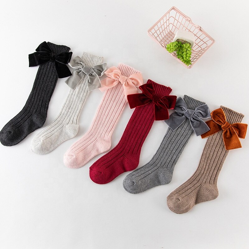 Kniestrümpfe für babys und kleinkinder, baumwollsocken mit großer schleife, weiche, lange socken für babys und kleinkinder, niedliche kniestrümpfe