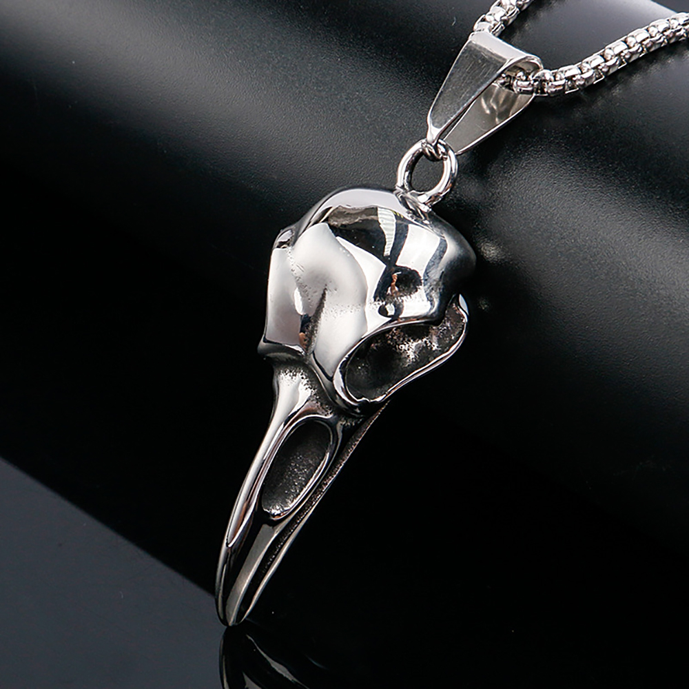 Collar con colgante de calavera de cuervo vikingo Retro para hombres y mujeres, collares de calavera de cuervo de acero inoxidable 316L, joyería de , al por mayor: PLATEADO