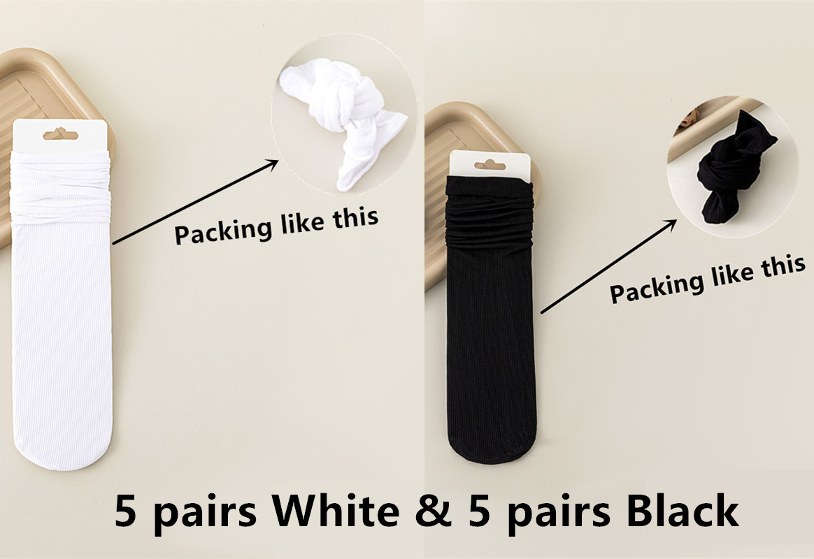 10 paar fleece sokken voor dames, losse, dunne zomersokken, effen kleur, japanse nylon sokken, collegestijl, zacht en ademend: Zwart