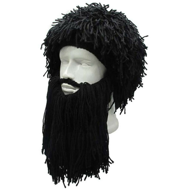 Men Cosplay Knitted Winter Warm Viking Beard Barbarian Beanie Crazy Party Headwear Ski Mask Caps Wig Hat Solid Novelty