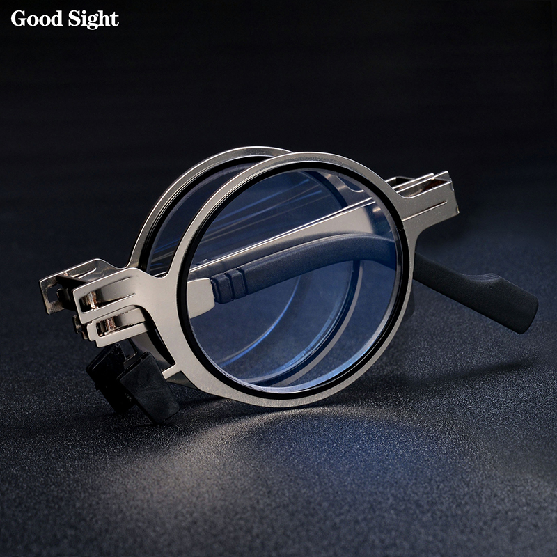 Opvouwbare leesbril voor heren, etui, vergrootglas, draagbaar, slot, blauwlichtbril, presbyopiebril, brilmontuur +4: +200