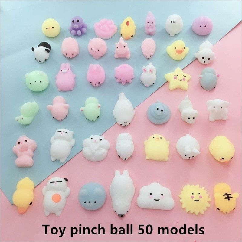 10Pc Mochi Mochi Squishy Leuke Animal Pinch Bal Decompressie Uitlaat Bal Speelgoed Pu Cartoon Dier 50 Modellen