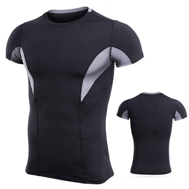Sportshirt heren fitness hardloop t-shirts korte mouwen top t-shirts elastische sportkleding sportschool bodybuilding training t-shirt rashgard: Zwartgrijs / Aziatische maat 4xl