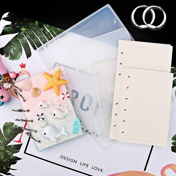 DIY Resin Casting Molds for Notebook Cover A5 A6 A7-3Pcs Silicone Notebook Cover Clear Casting Epoxy Resin Molds with 2Pcs 3-Rin