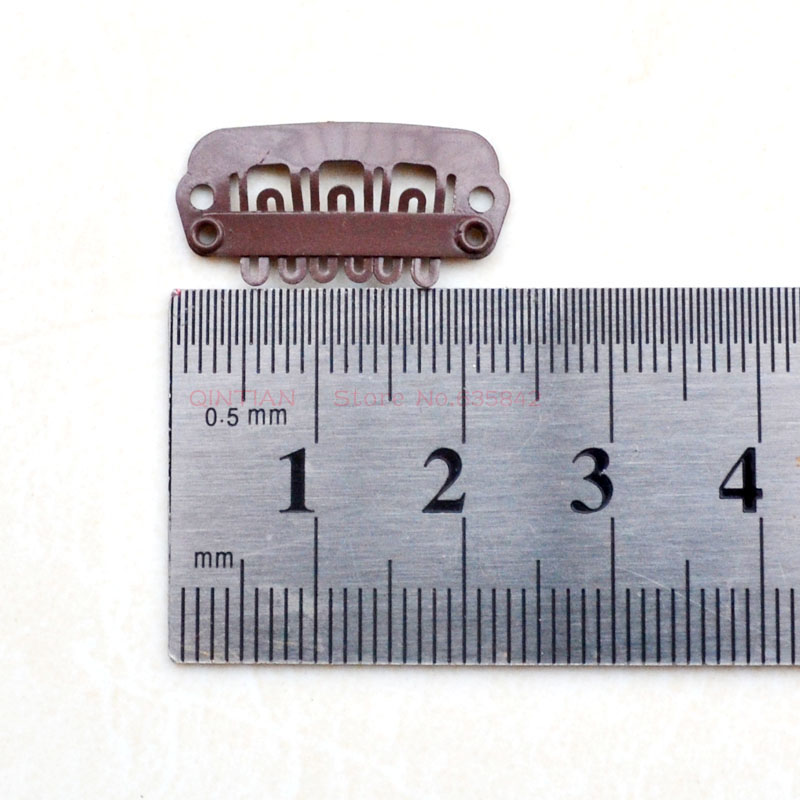 100 stk. 23mm klips til hårextensions, mini-klip, klips i rustfrit stål, kamme, trykknap til paryk, gør-det-selv-værktøj: Mørkebrun