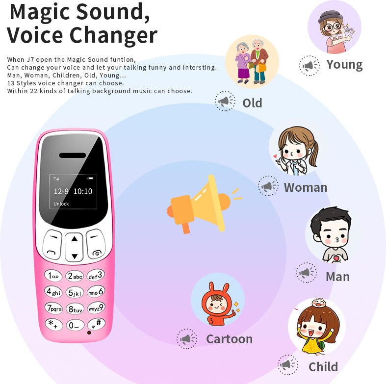 Long-cz  j7 mini bar mobiltelefon 0.66 "lille mobiltelefon trådløs bluetooth dialer fm magisk stemme håndfri øretelefon til børn