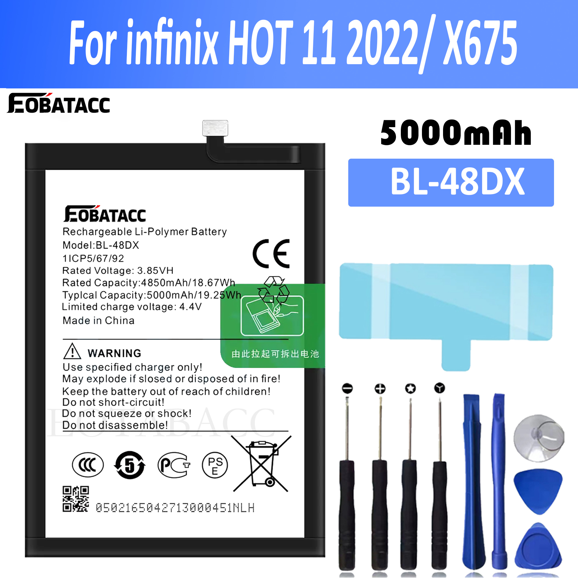 EOTABACC 100% BL-48DX Battery For infinix 11 / X675 mobile phone Bateria+ Free Tools