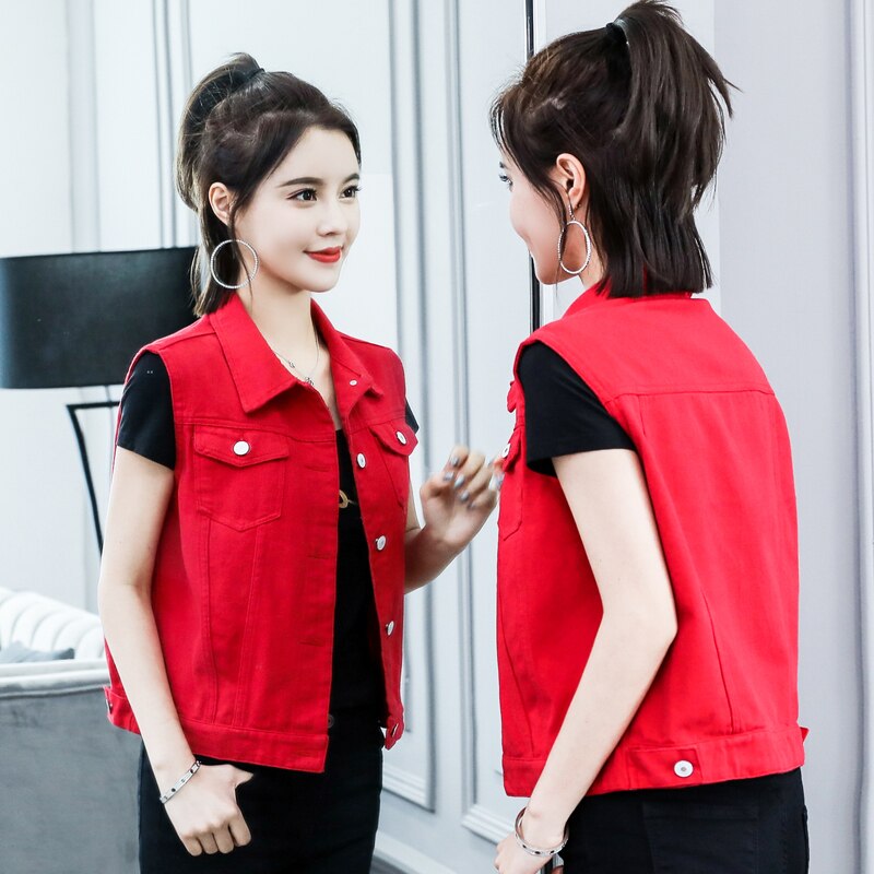 Dames denim jasje lente zomer korte denim dames vest casual slim enkelrijs mouwloos jeans jassen jassen